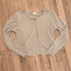 Pink Rose Gray Ribbed Top